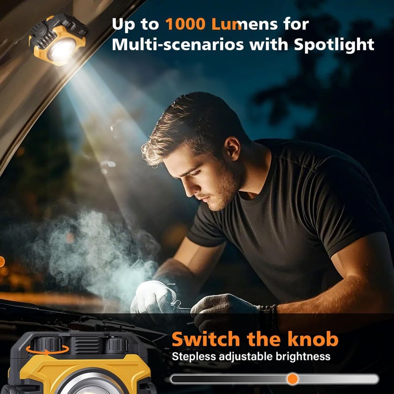 Samyoung 2 Pack 2400LM Magnetic Rechargeable Work Light, 28 Hours Long Lasting Stepless 2700-8000K White & Warm Bright Portable LED Work Light, Ultralight 360°Rotating with Hook(Yellow) - Image 3